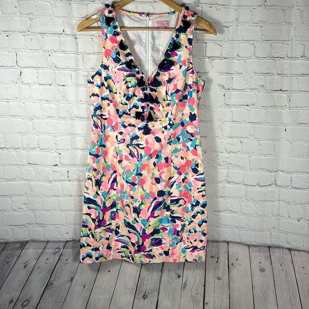 Lilly Pulitzer Cabrey Shift Dress MULTI PINA COLADA CLUB Pink Navy Size 2 27662
